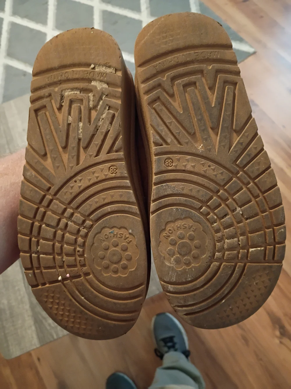 Kids Cozy Tan Suede Slip-On Slippers with Decorative Trim